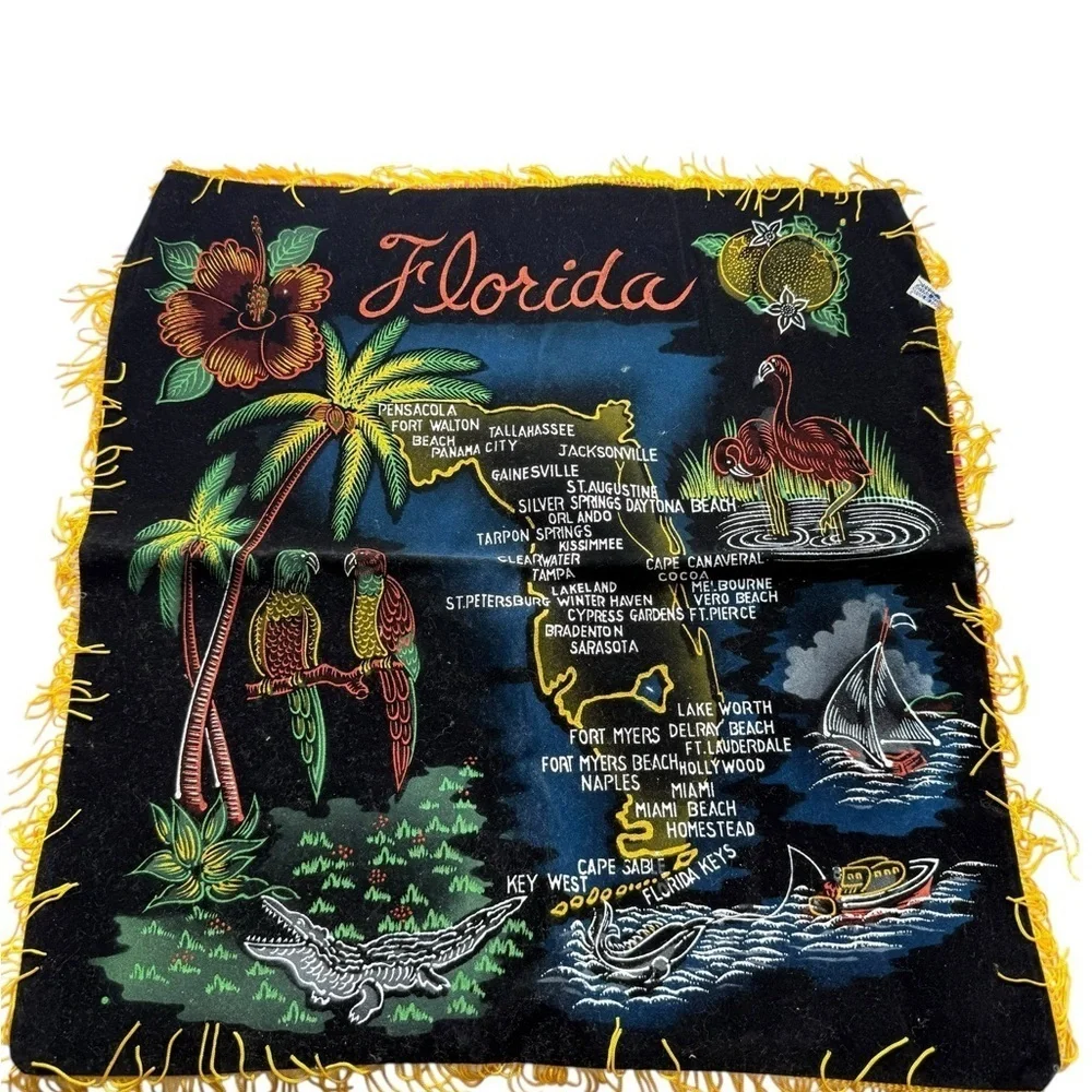 Florida vintage souvenir fringe snap velvet pillow cover tapestry